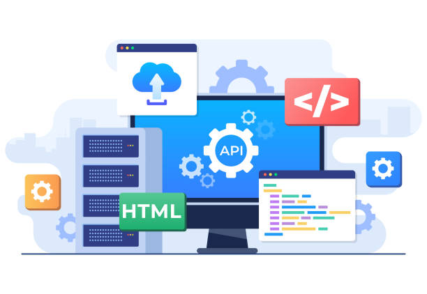 application programming interface concept, api provides the interface for communication between applications, software development tool, internet and networking, simplifying application integration - 軟件系統(tǒng) 幅插畫檔、美工圖案、卡通及圖標(biāo)
