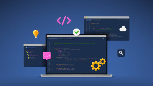 concept of computer programming or developing software or game - 系統(tǒng)軟件開發(fā) 幅插畫檔、美工圖案、卡通及圖標(biāo)