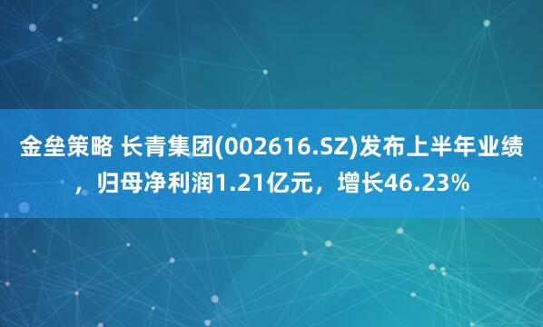 金壘策略 長(zhǎng)青集團(tuán)(002616.SZ)發(fā)布上半年業(yè)績(jī)，歸母凈利潤(rùn)1.21億元，增長(zhǎng)46.23%